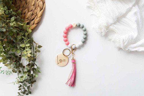 Personalised - Pink Silicone Beaded Keychain Bracelet 
