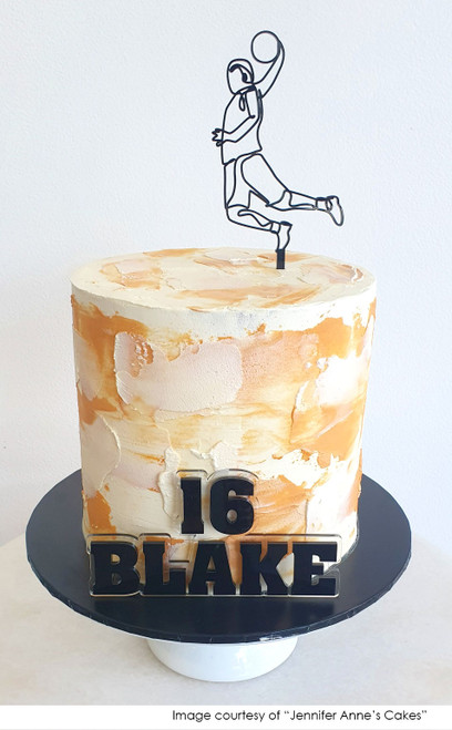 Little Dance Basketball Line Art Cake Topper in [colour] Acrylic/Bamboo