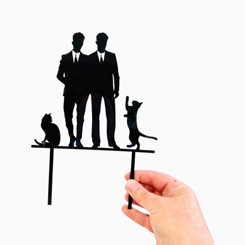 Two Grooms and two Cats gay wedding cake topper Two Grooms and two Cats gay wedding cake topper