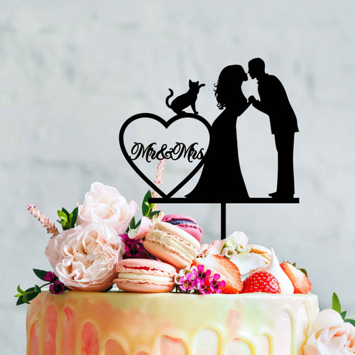 Mr & Mrs with Cat (Generic) Wedding Cake Topper