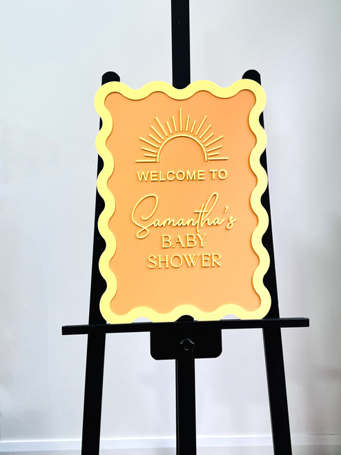 Sunshine Wavy Baby Shower Welcome Sign - Choose Your Color