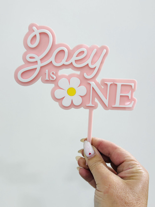 Personalised First Birthday Cake Topper – Daisy & Name Design
