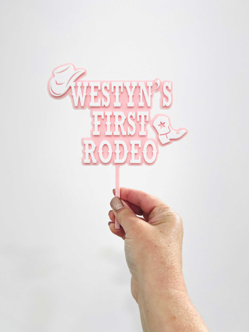 Personalised First Rodeo Cake Topper – Cowboy & Cowgirl Theme
