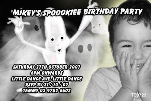 Ghost themed Halloween party invitation made using a photo.