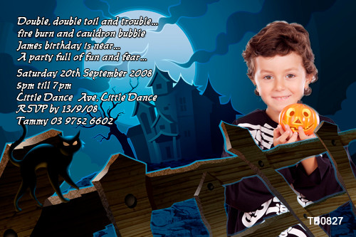 Spooky themed kids party invitation. Printed and printable versions for sale online in Australia