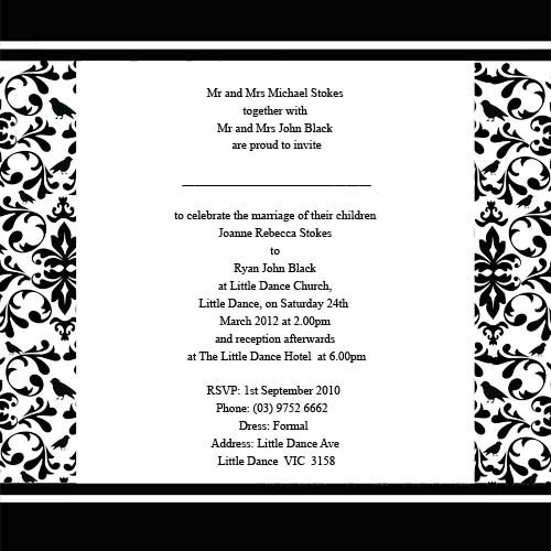 Black Damask Wedding Invitation