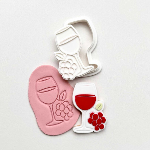 Wine glass and grapes cookie stamp with matching cutter