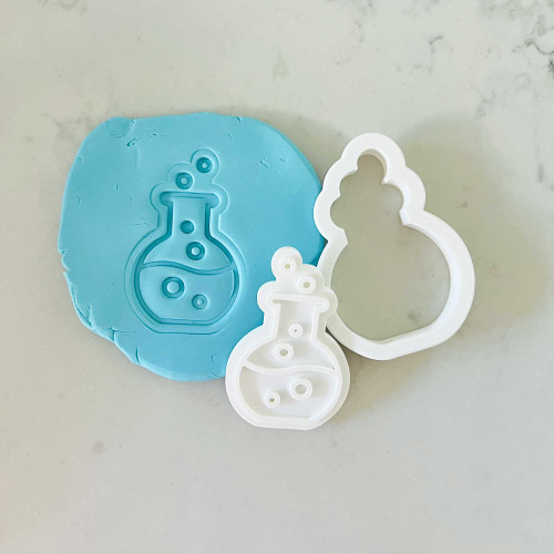 Conical flask cookie stamp with fondant impression