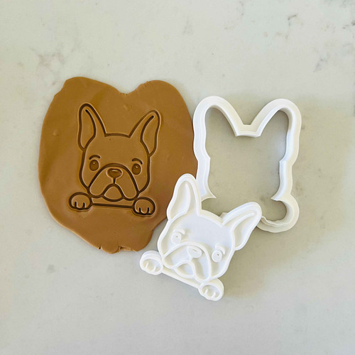 French Bulldog cookie stamp with fondant detail