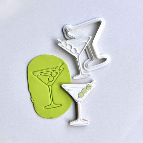 Martini cookie stamp and cutter with fondant imprint