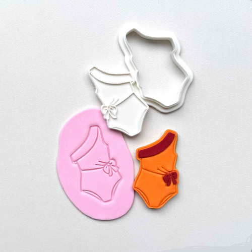 Off the shoulder swimsuit cookie stamp with fondant impression
