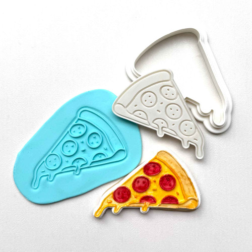 Pizza slice cookie stamp and cutter set for party treats