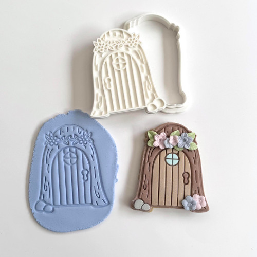 Fairy Door cookie stamp and cutter set with debossed fondant