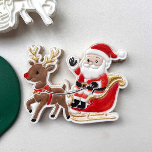 Santa’s Sleigh cookie stamp and cutter set with detailed design