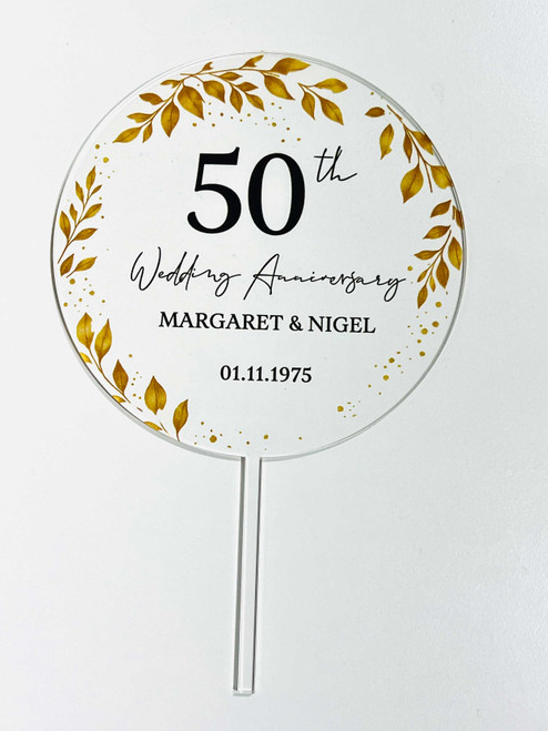 Personalised 50th wedding topper with names and date