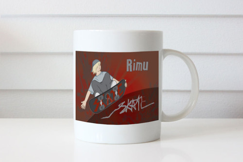 Personalised coffee mug or cup with name - skateboard boy or skater theme. For sale online.