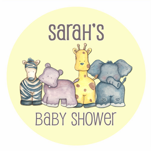 Personalized & custom baby shower party Labels & Stickers - baby safari animals theme. For sale in Australia - order online