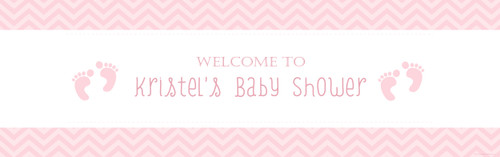 Custom girl baby shower banners and posters - pink footprints girl baby theme - order pink baby shower decorations online in Australia