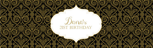 Personalized & custom adults birthday party banner with black & gold damask effect for sale online in Australia.