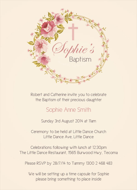 Vintage Floral Christening Baptism and Naming Invitations