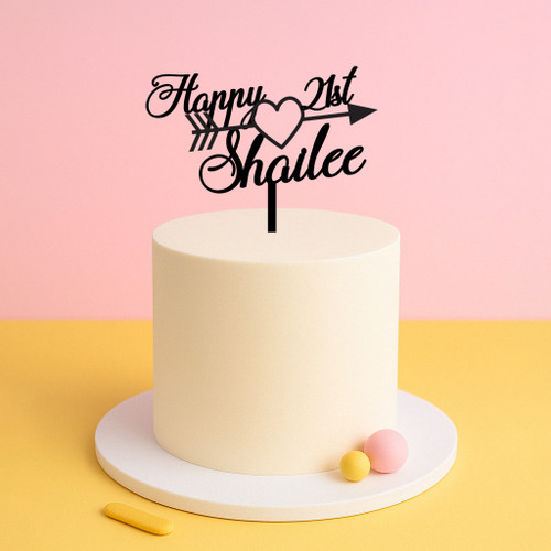 Personalised Happy Birthday Cake Topper - Happy Age, Name and Arrow (8259): retailer-supplied image