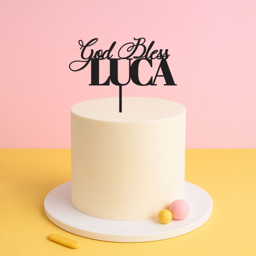 God Bless Cake Topper – Custom Name – Baptism or Christening Topper (25283): retailer-supplied image