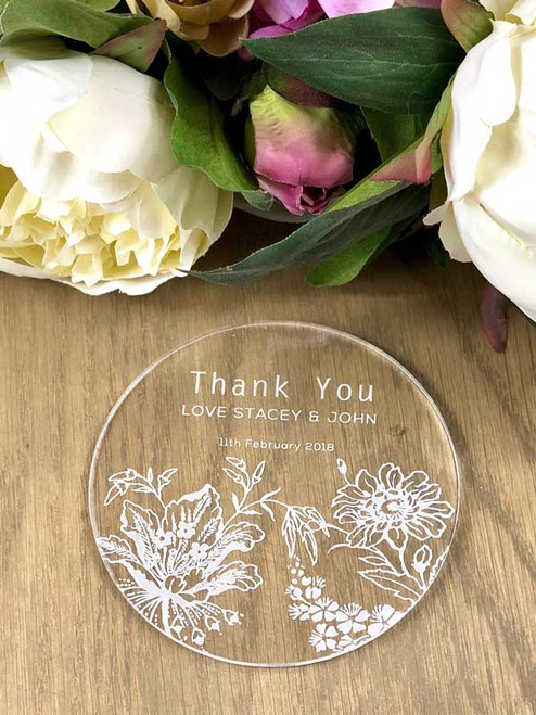 Personalised Favour Coasters - Lily Flowers (30609): retailer-supplied image