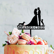 Dachshund Wedding Cake Topper - Couple and Dachshunds