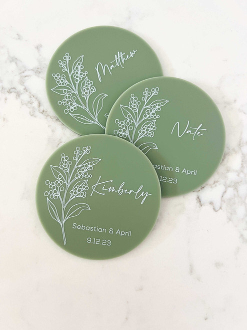 Personalised Wattle Design #1 Wedding Coaster – Custom Name Wedding Favours (34349): retailer-supplied image