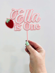 Double Layered Strawberry Cake Topper in pastel pink and white